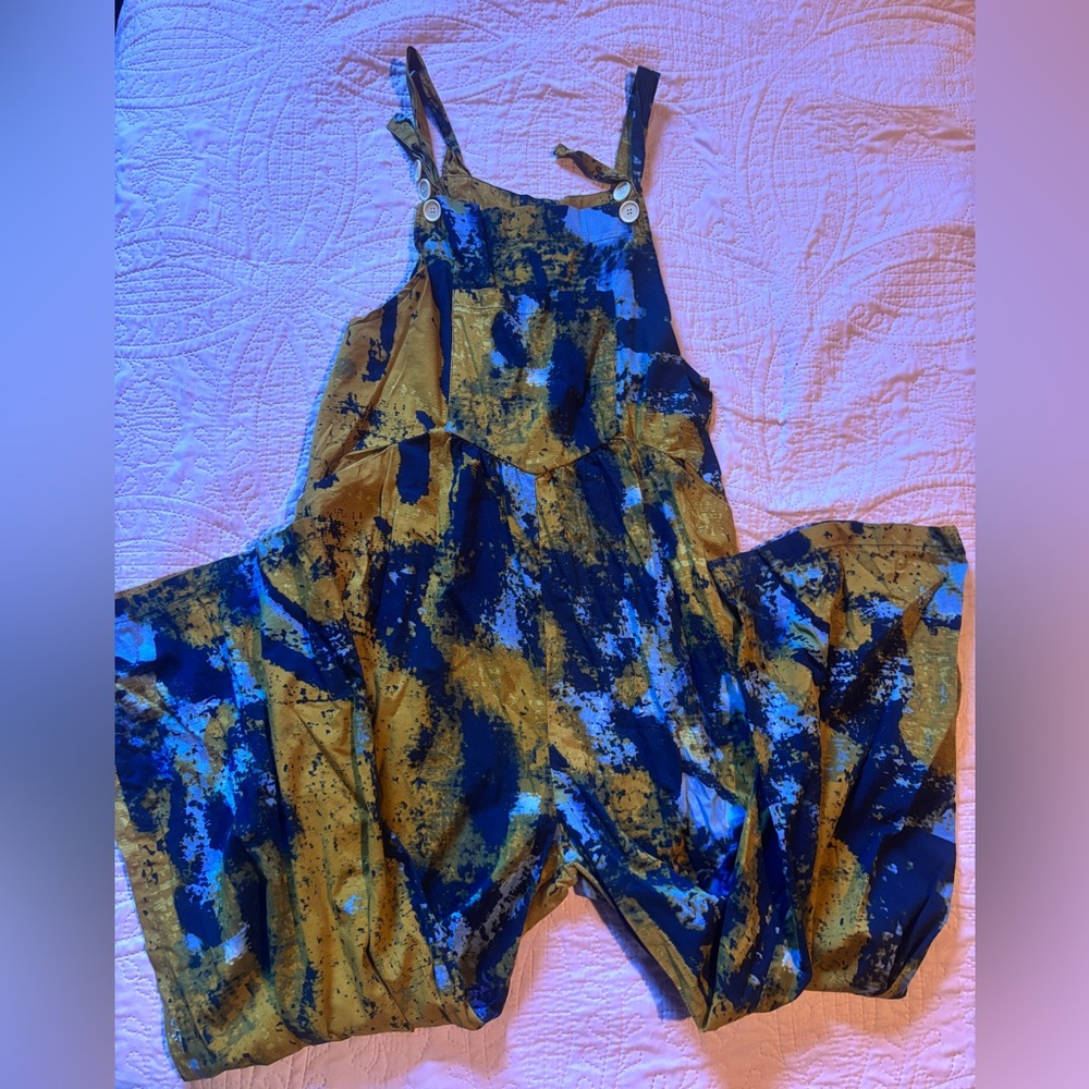 Stylish Blue and Gold Women's Jumpsuit LARGE